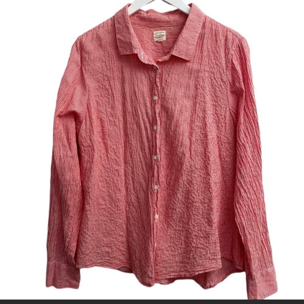 J Crew red/white striped button down XL